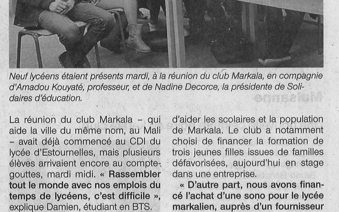 un partenariat proposé au club Markala (Ouest-France 4-2-2016)