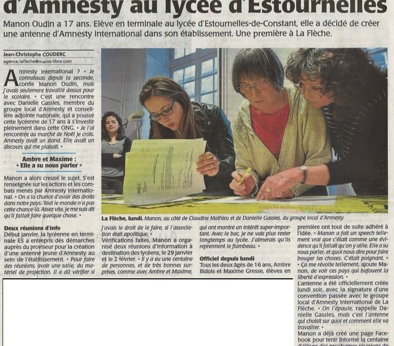 Amnesty au lycée (Maine Libre et Ouest France 02 mars)